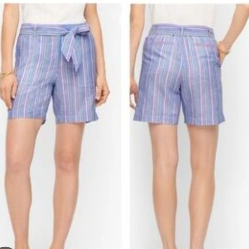 TALBOTS WOMEN'S LINEN STRIPPED SHORTS WITH TIE BELT SIZE 4P